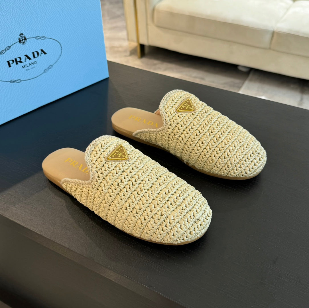 PRA CROCHET MULES BEIGE LAMBSKIN - 35