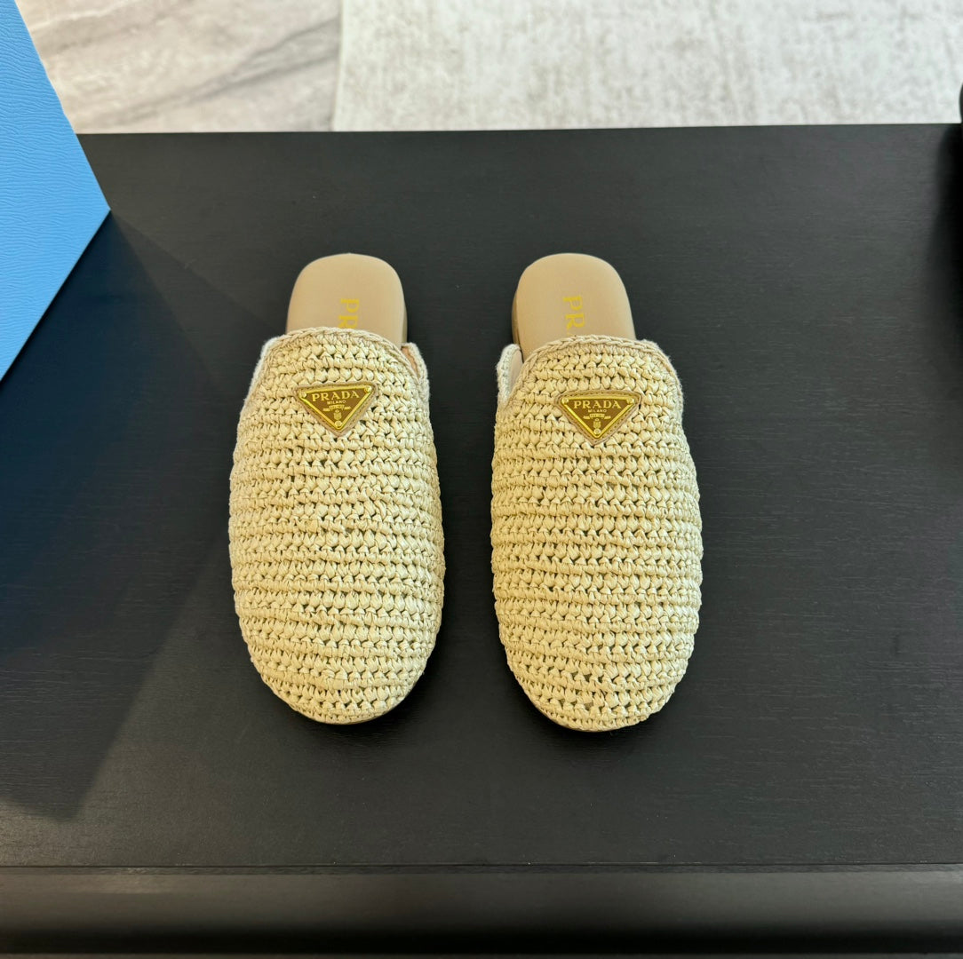PRA CROCHET MULES BEIGE LAMBSKIN - 35