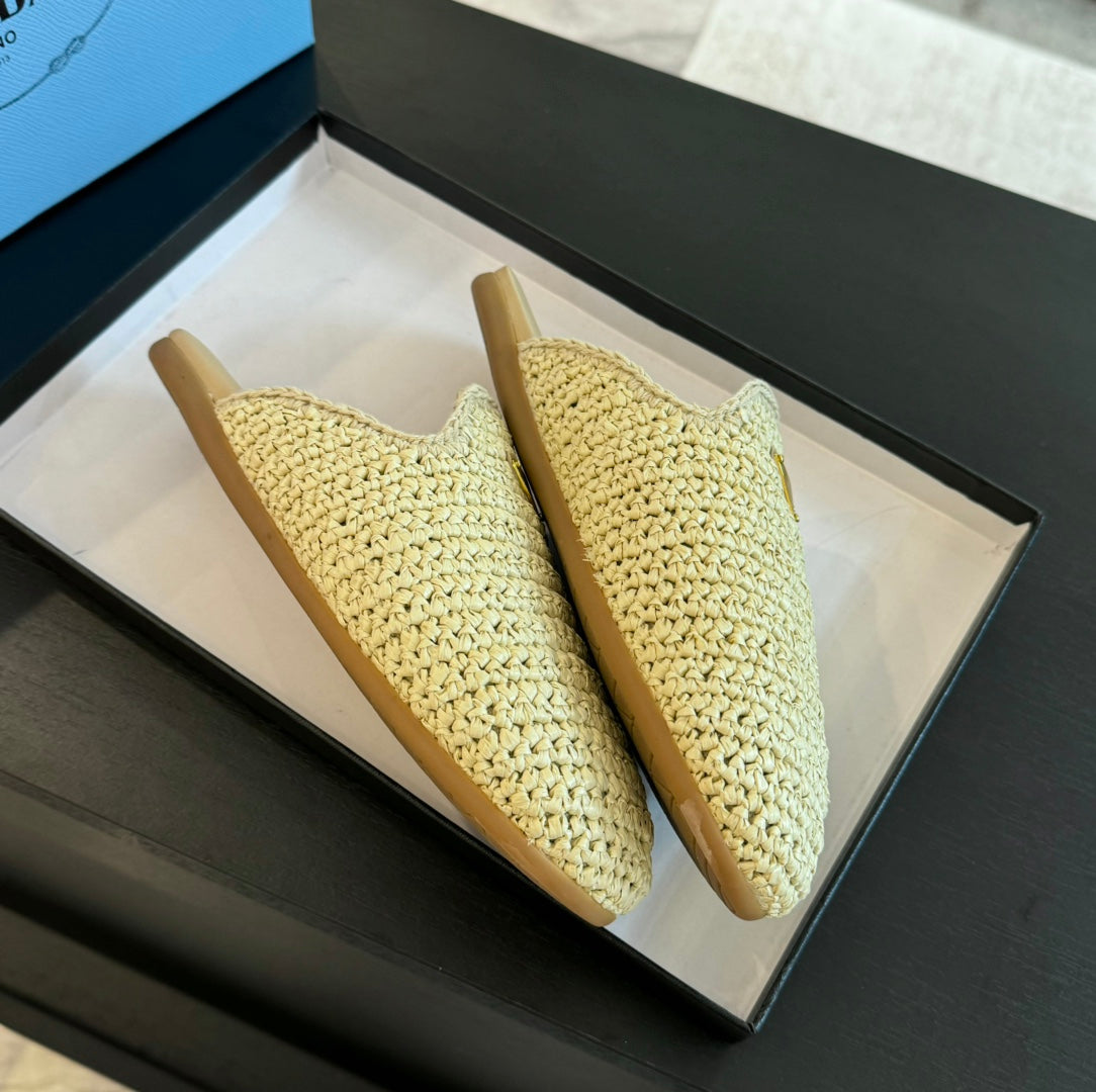 PRA CROCHET MULES BEIGE LAMBSKIN - 35