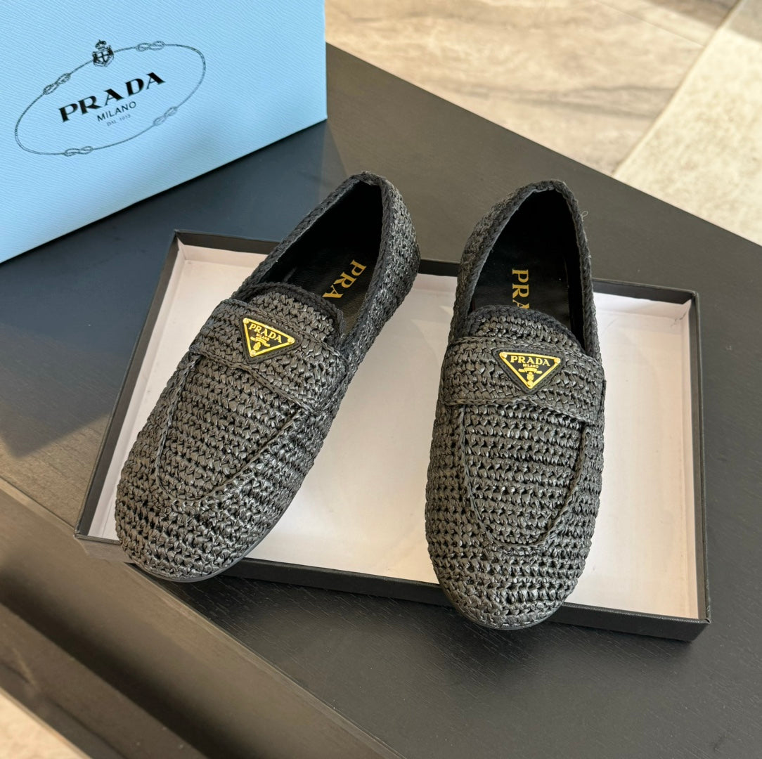 PRA CROCHET LOAFERS BLACK CALFSKIN - 35