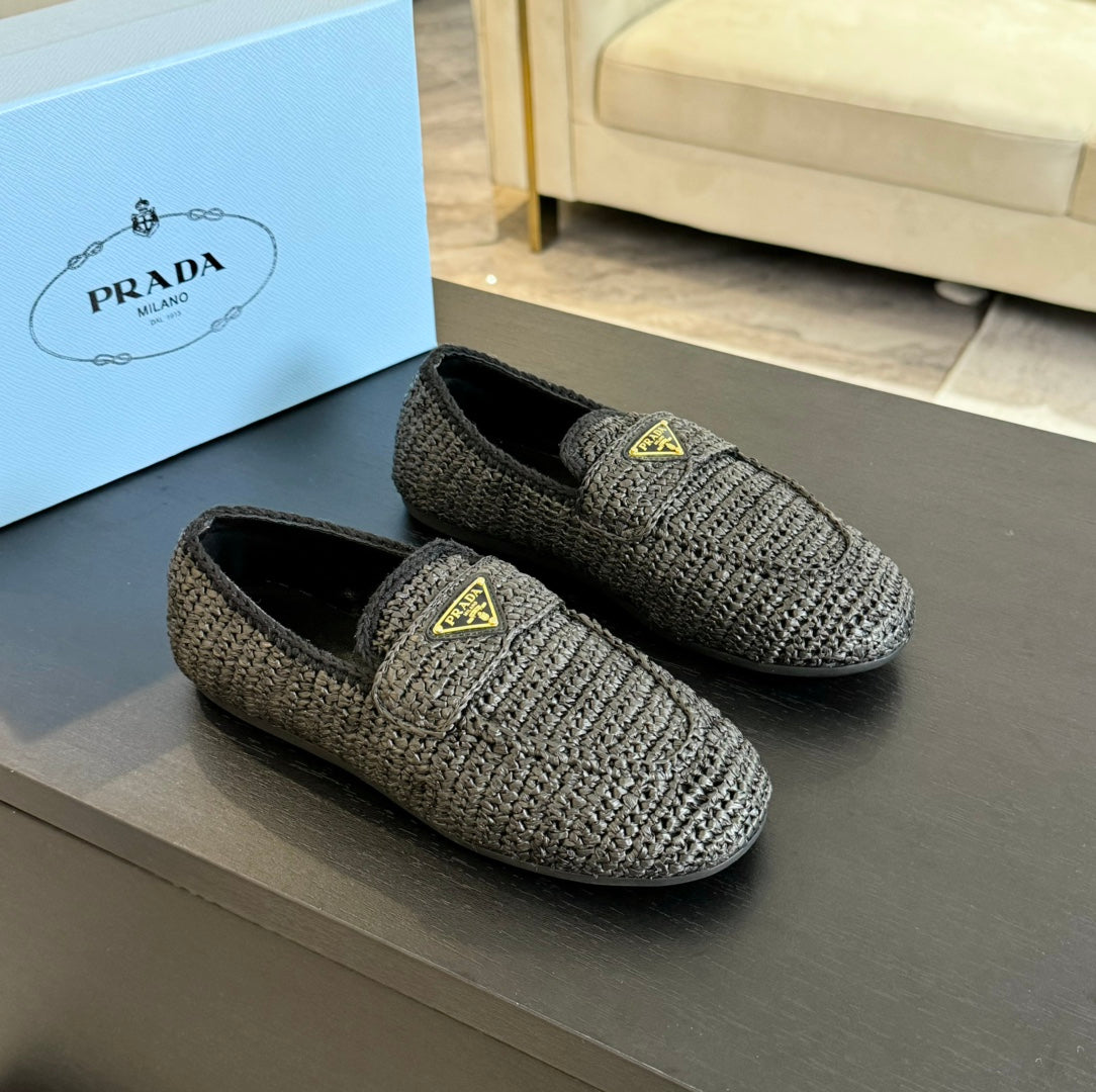 PRA CROCHET LOAFERS BLACK CALFSKIN - 35