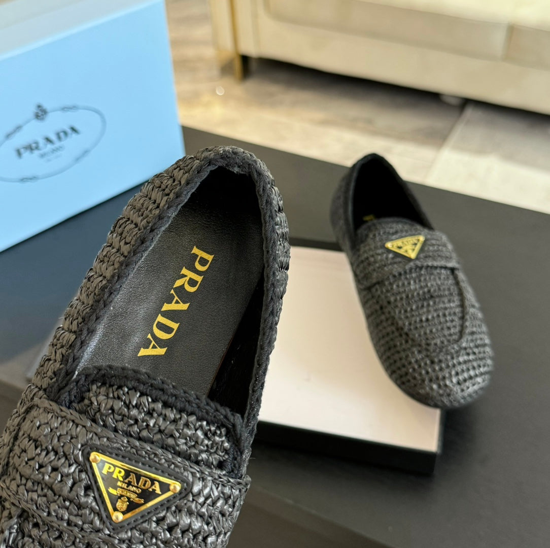 PRA CROCHET LOAFERS BLACK CALFSKIN - 35