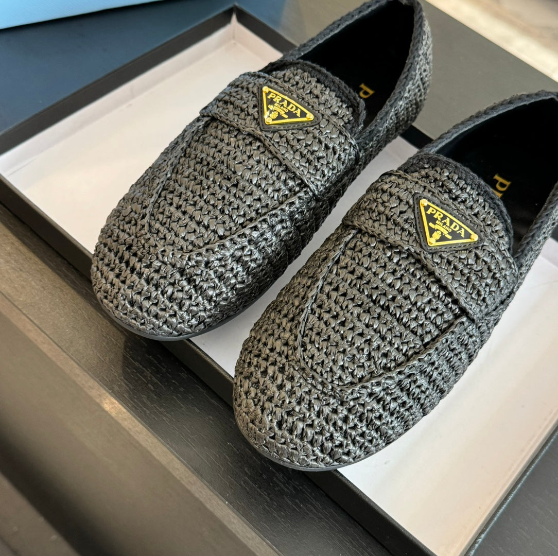 PRA CROCHET LOAFERS BLACK CALFSKIN - 35