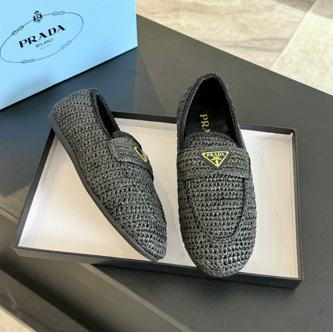PRA CROCHET LOAFERS BLACK CALFSKIN - 35