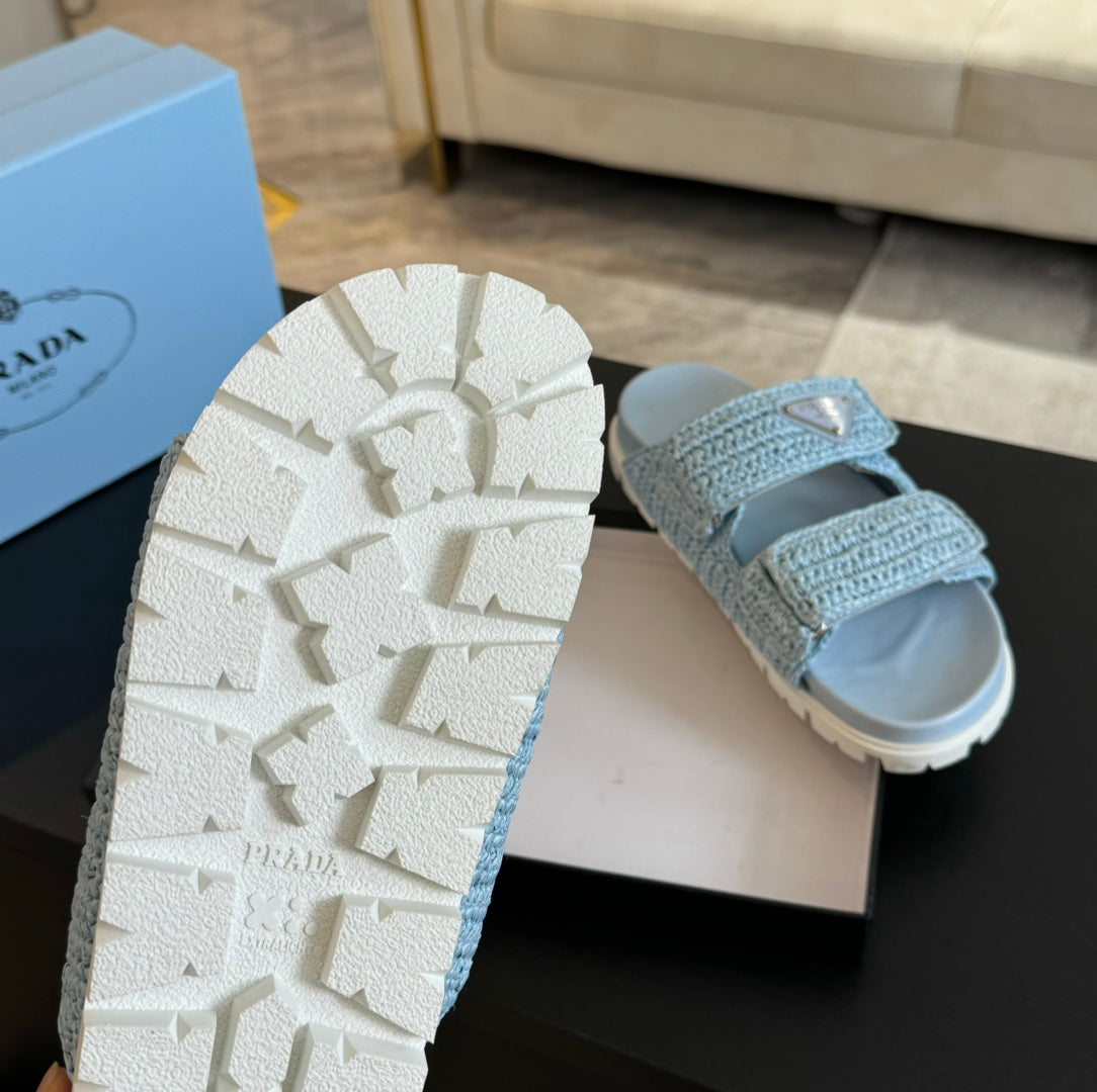PRA RAFFIA CORK SLIDE SKY CALFSKIN - 35