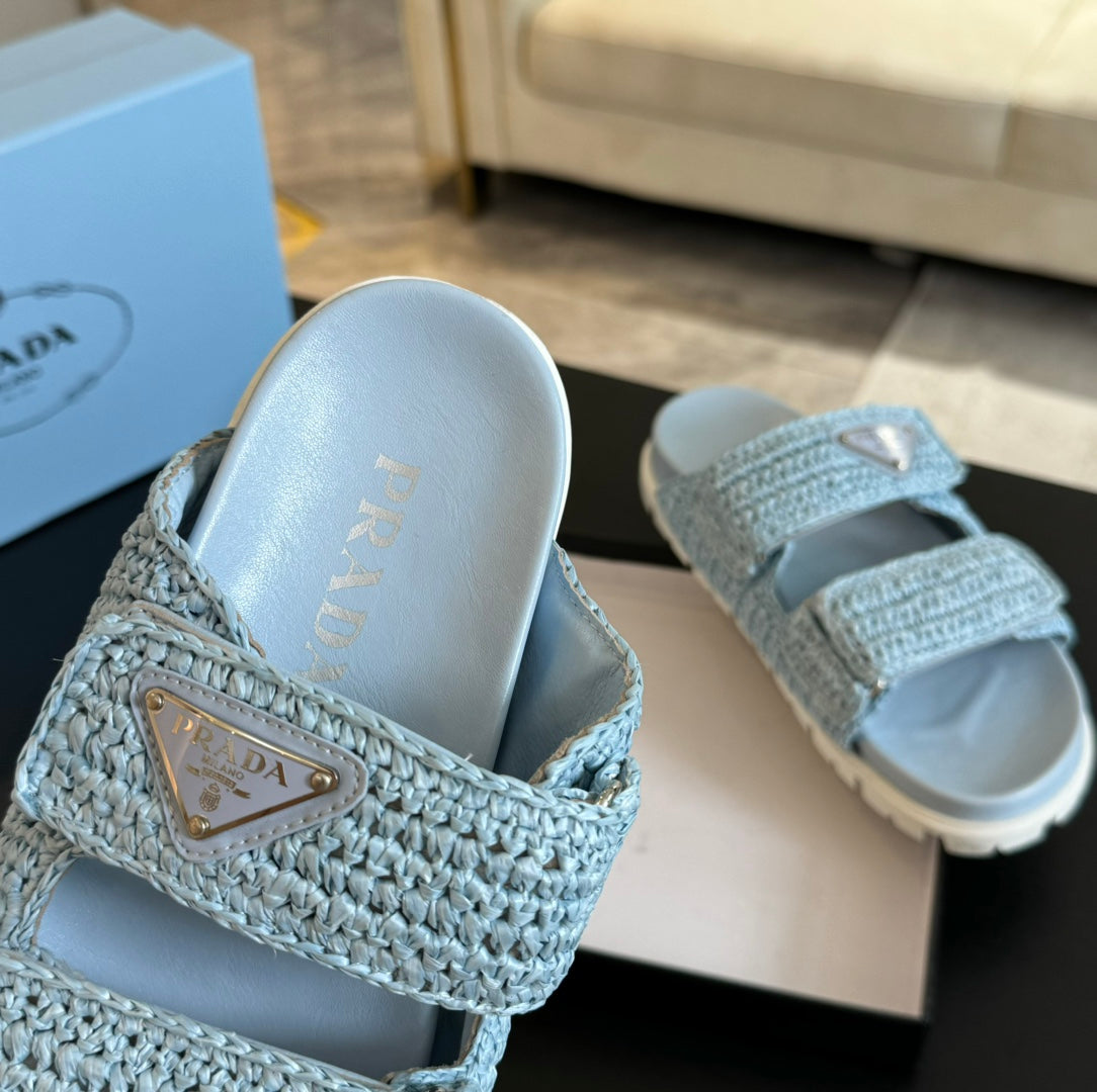 PRA RAFFIA CORK SLIDE SKY CALFSKIN - 35
