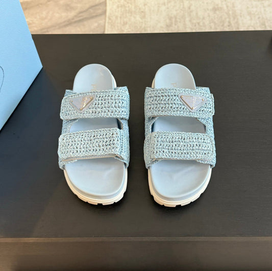PRA RAFFIA CORK SLIDE SKY CALFSKIN - 35