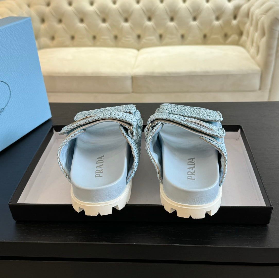 PRA RAFFIA CORK SLIDE SKY CALFSKIN - 35