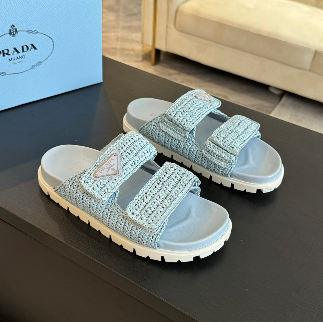 PRA RAFFIA CORK SLIDE SKY CALFSKIN - 35