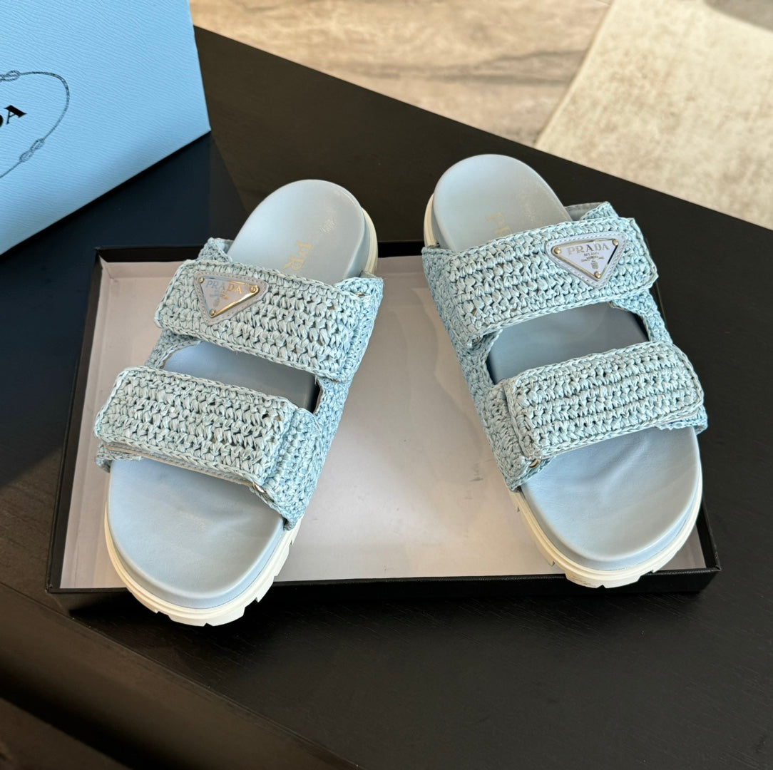 PRA RAFFIA CORK SLIDE SKY CALFSKIN - 35