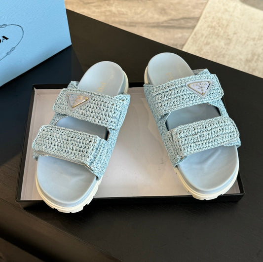 PRA RAFFIA CORK SLIDE SKY CALFSKIN - 35
