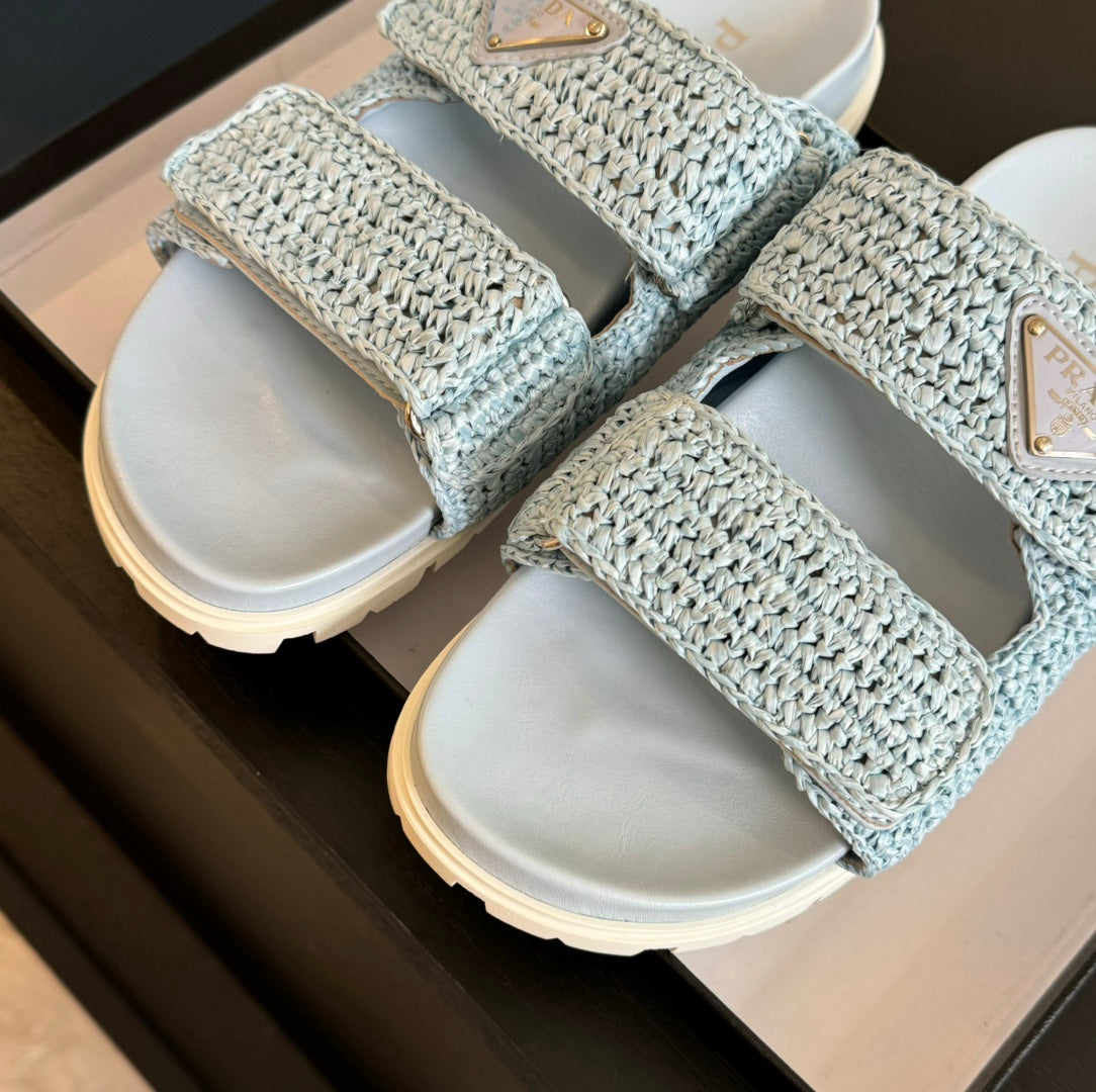 PRA RAFFIA CORK SLIDE SKY CALFSKIN - 35