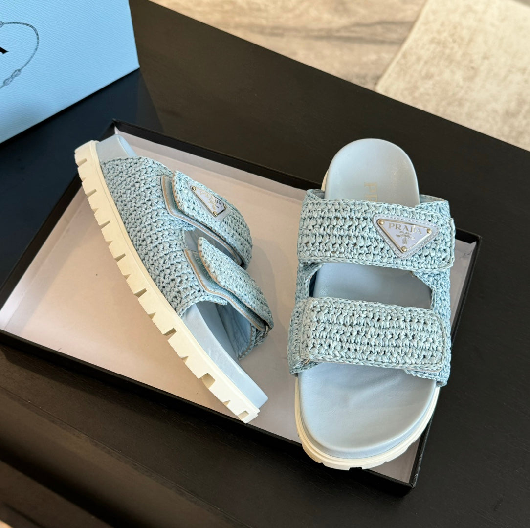 PRA RAFFIA CORK SLIDE SKY CALFSKIN - 35