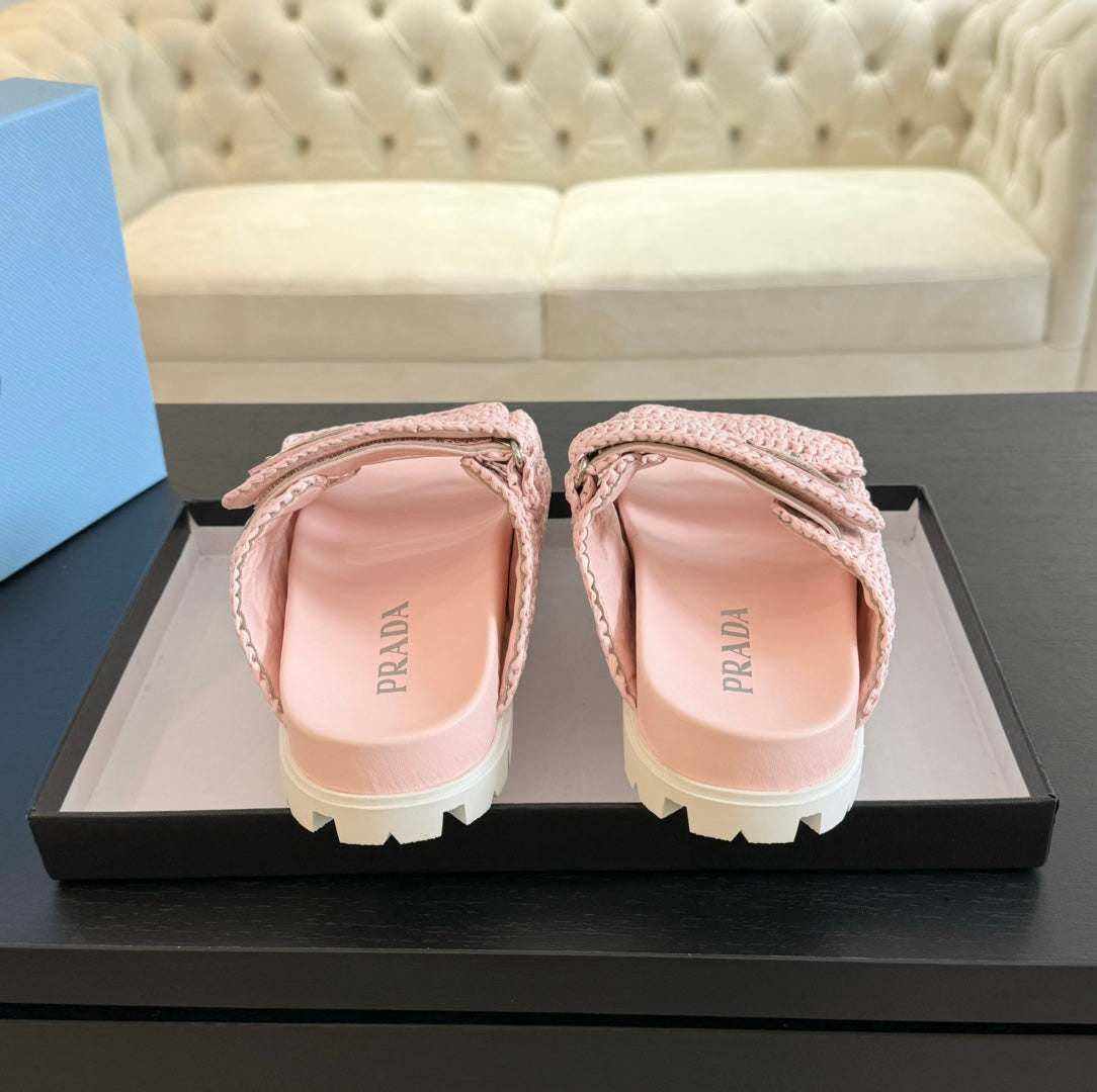 PRA RAFFIA CORK SLIDE LIGHT PINK CALFSKIN - 35