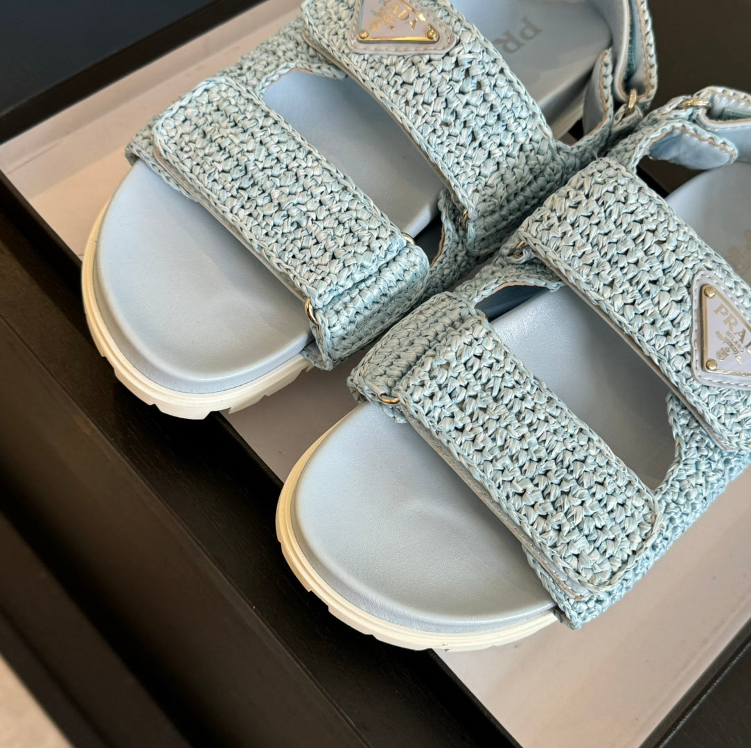 PRA CROCHET SANDALS SKY CALFSKIN - 35