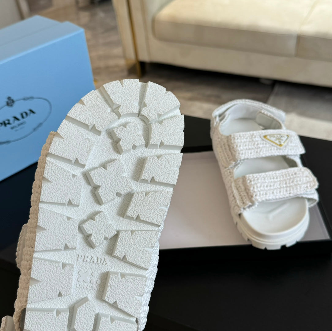 PRA CROCHET SANDALS WHITE CALFSKIN - 35