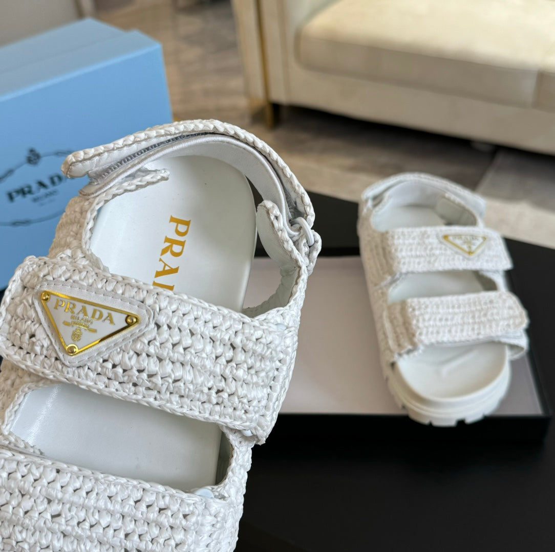 PRA CROCHET SANDALS WHITE CALFSKIN - 35