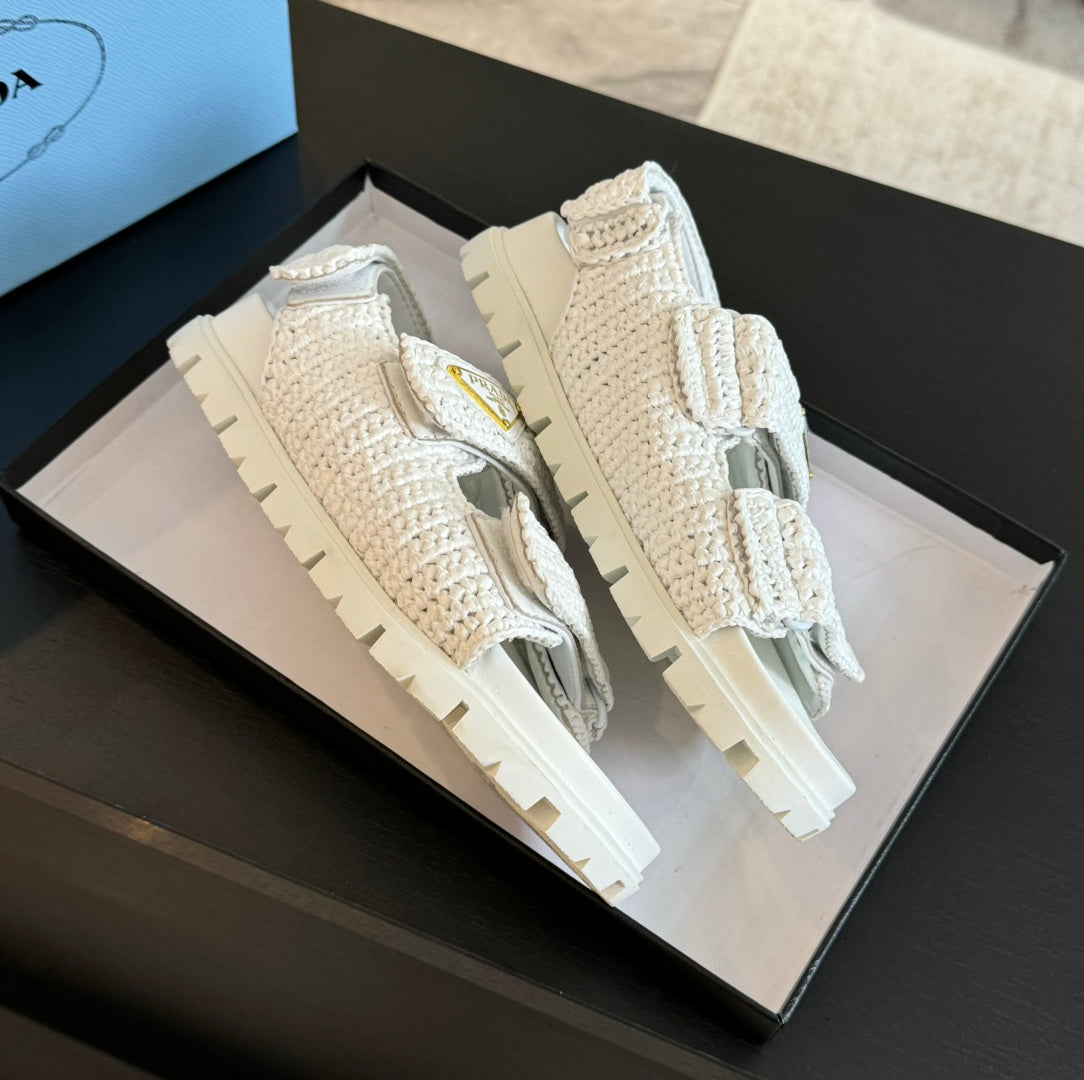 PRA CROCHET SANDALS WHITE CALFSKIN - 35
