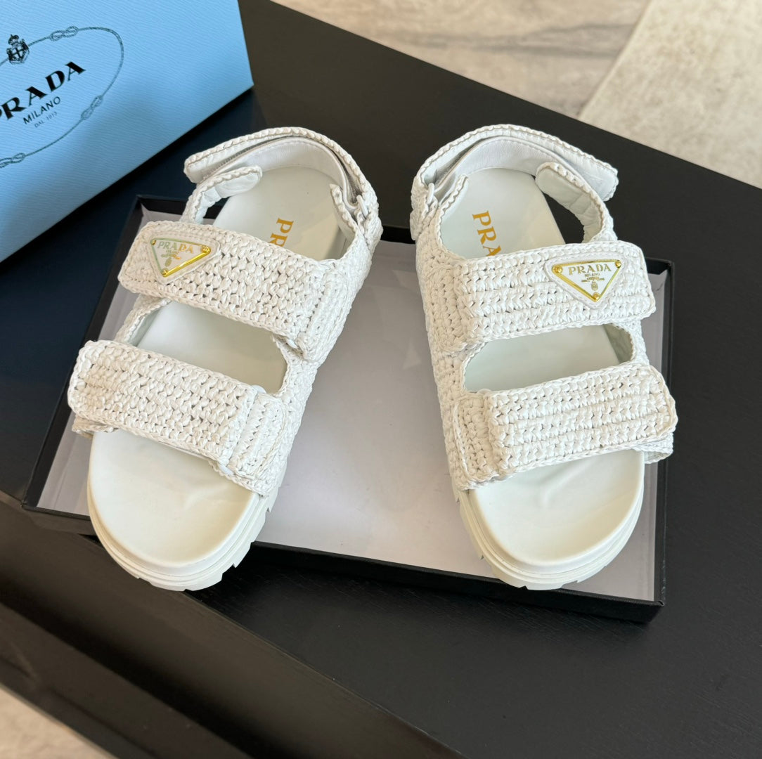PRA CROCHET SANDALS WHITE CALFSKIN - 35