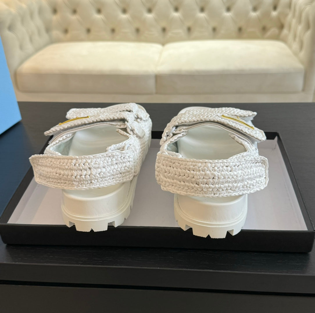 PRA CROCHET SANDALS WHITE CALFSKIN - 35