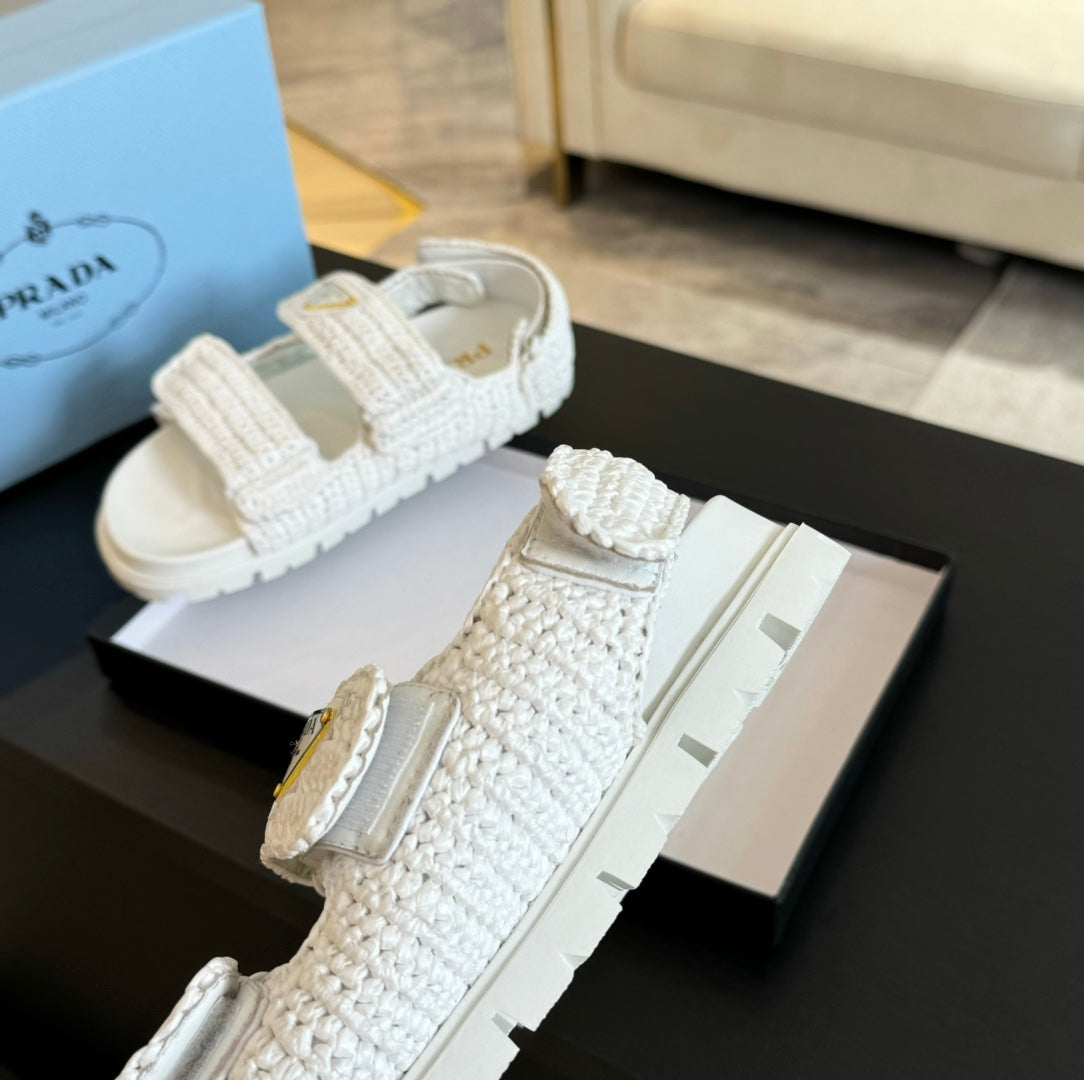 PRA CROCHET SANDALS WHITE CALFSKIN - 35