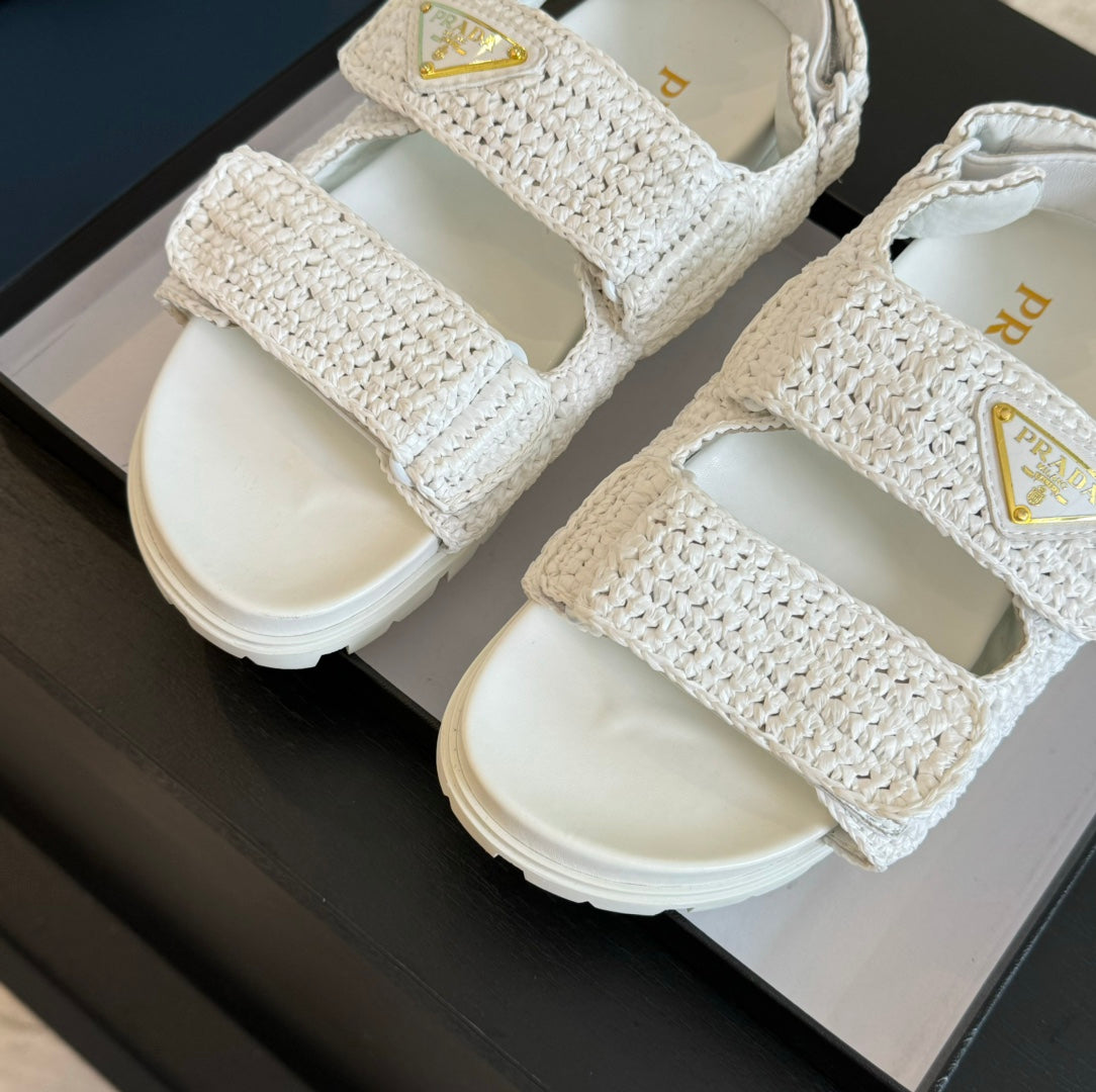 PRA CROCHET SANDALS WHITE CALFSKIN - 35