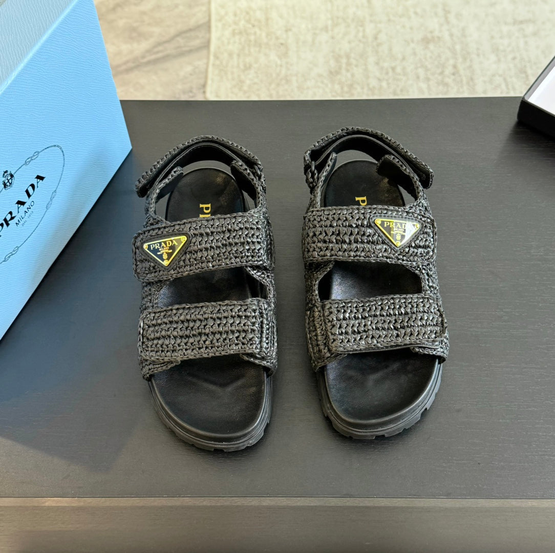 PRA CROCHET SANDALS BLACK CALFSKIN - 35