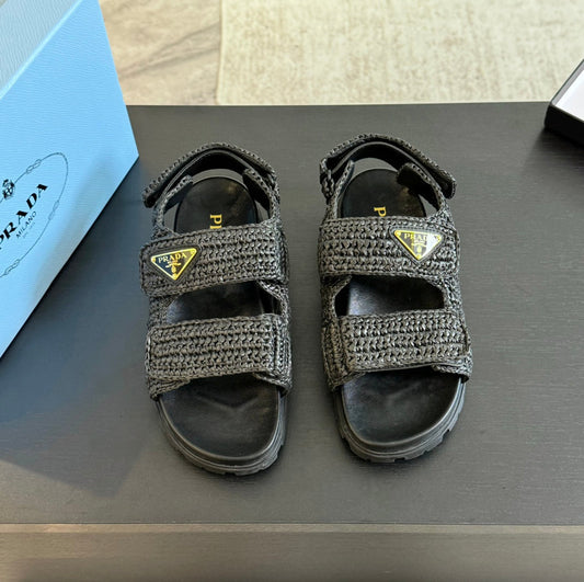PRA CROCHET SANDALS BLACK CALFSKIN - 35