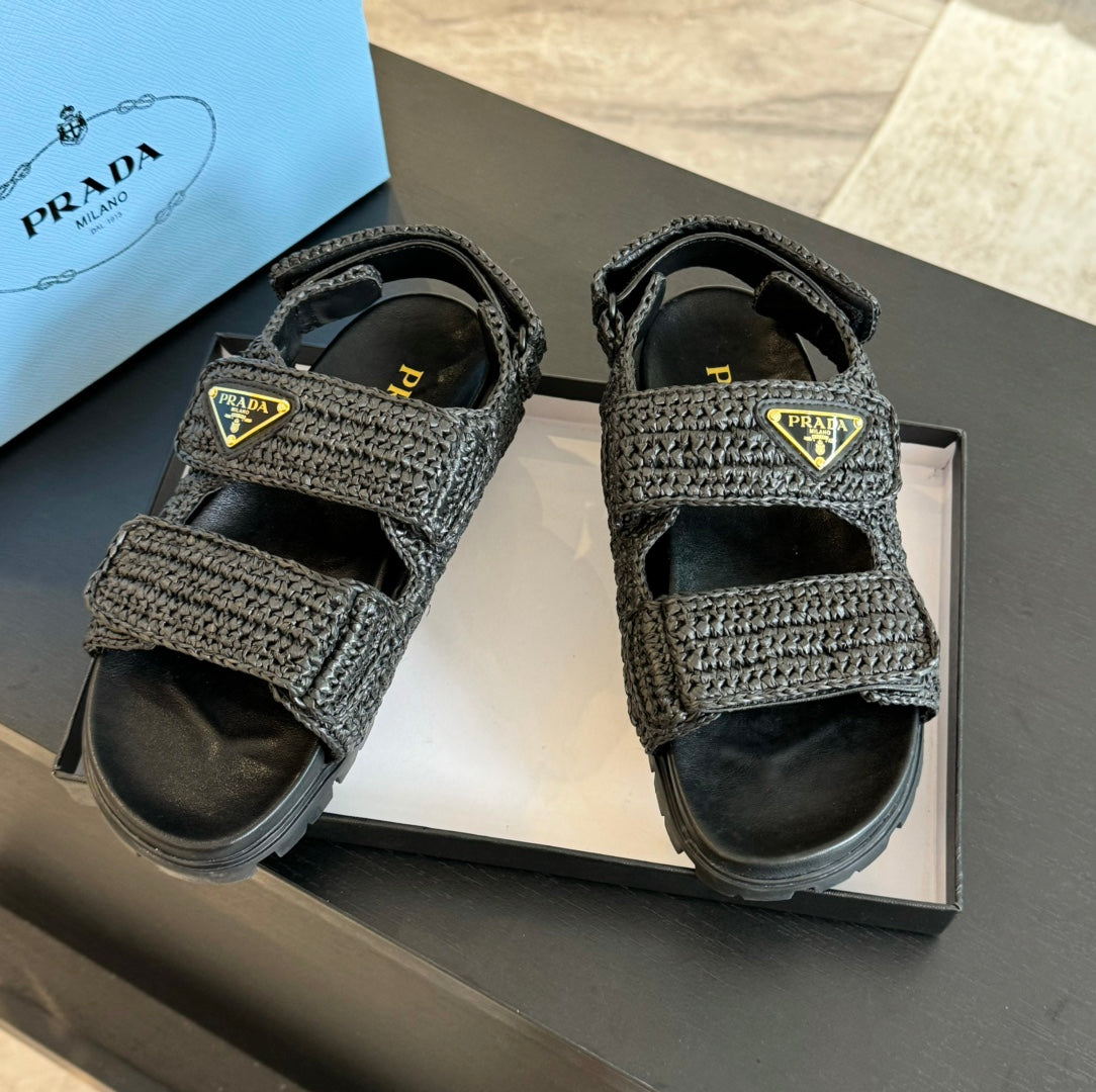 PRA CROCHET SANDALS BLACK CALFSKIN - 35