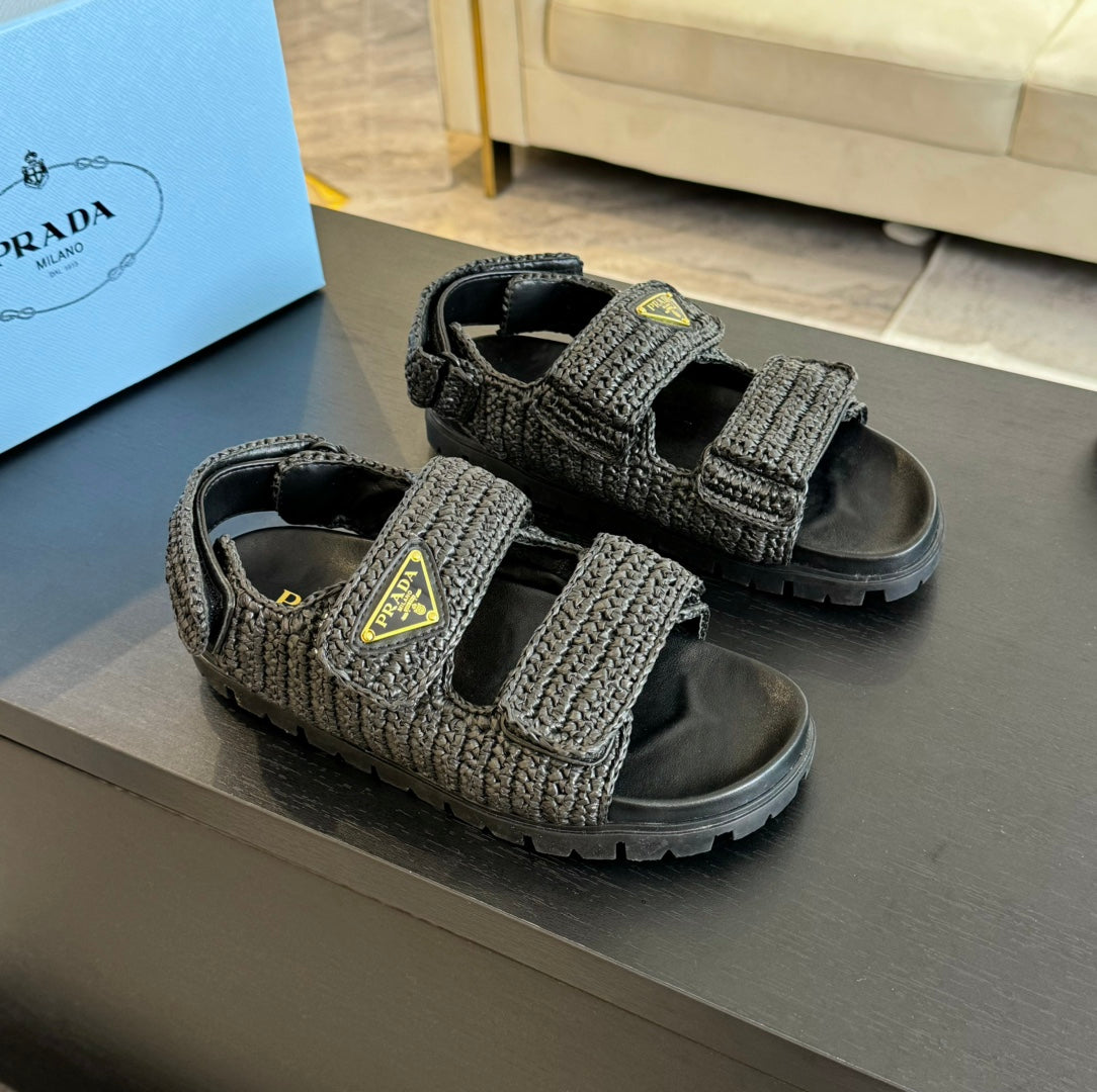 PRA CROCHET SANDALS BLACK CALFSKIN - 35