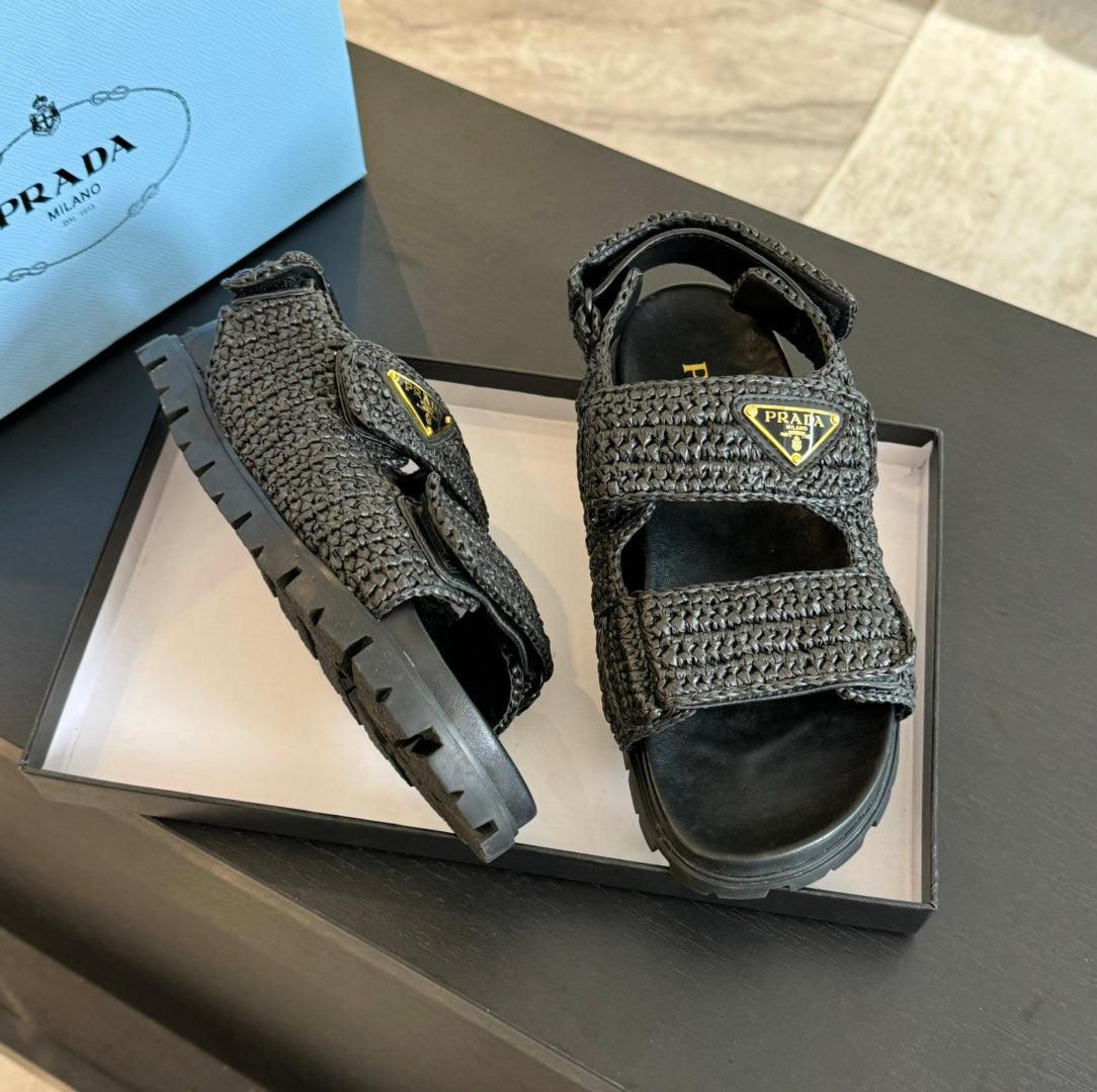 PRA CROCHET SANDALS BLACK CALFSKIN - 35