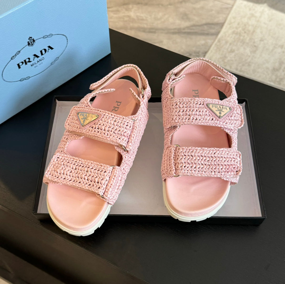 PRA CROCHET SANDALS LIGHT PINK CALFSKIN - 35