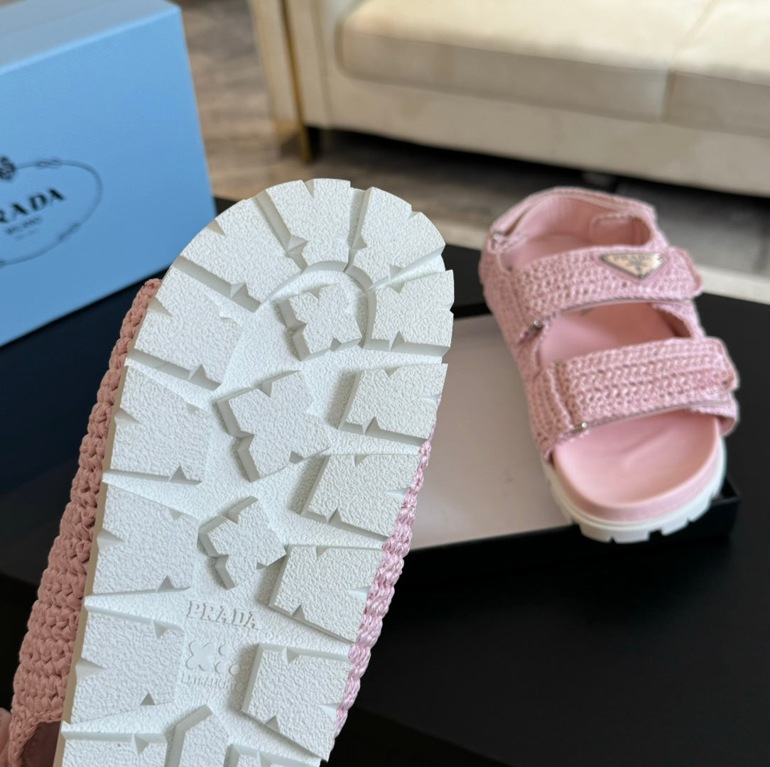 PRA CROCHET SANDALS LIGHT PINK CALFSKIN - 35