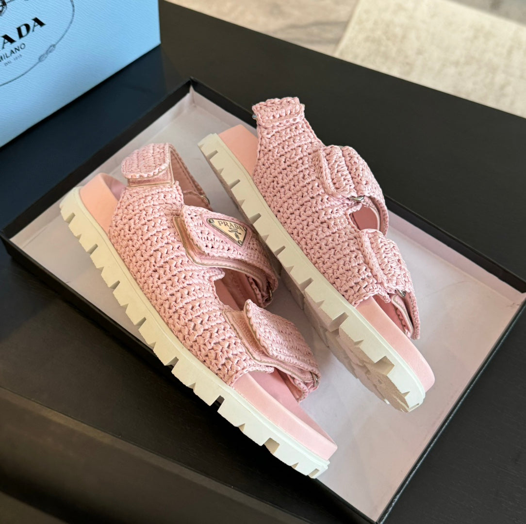 PRA CROCHET SANDALS LIGHT PINK CALFSKIN - 35