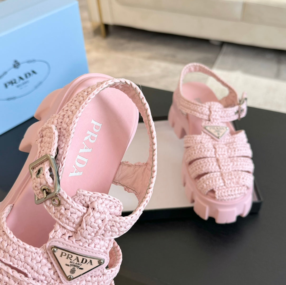 PRA MONOLITH CROCHET CAGE SANDALS LIGHT PINK LAMBSKIN - 35