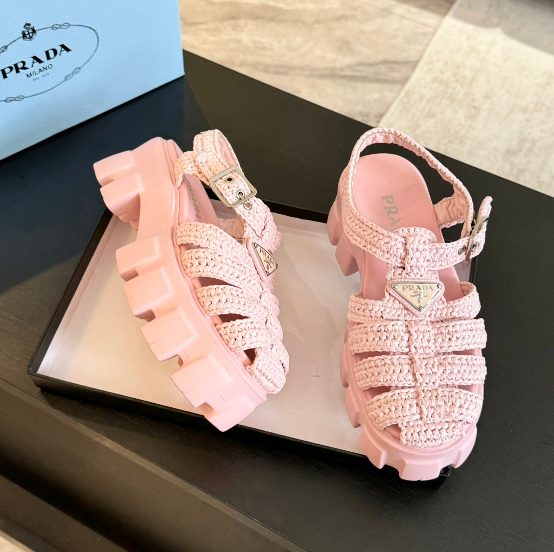 PRA MONOLITH CROCHET CAGE SANDALS LIGHT PINK LAMBSKIN - 35