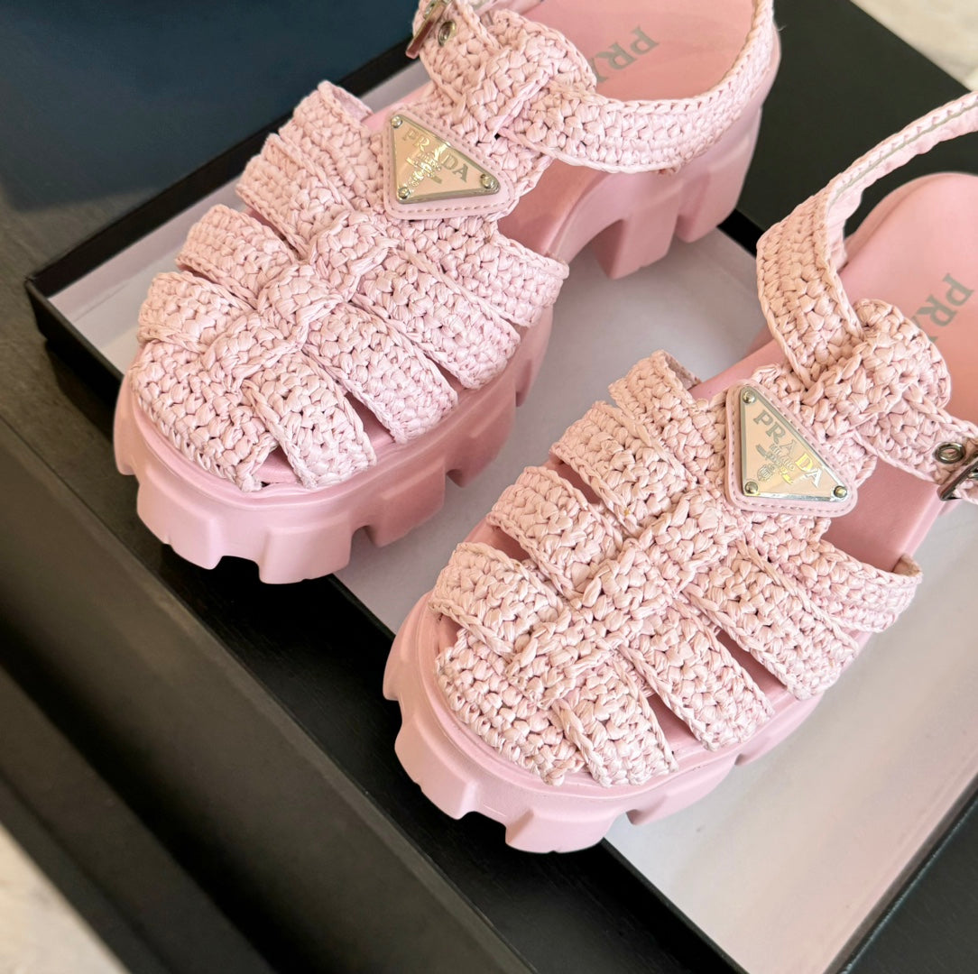 PRA MONOLITH CROCHET CAGE SANDALS LIGHT PINK LAMBSKIN - 35