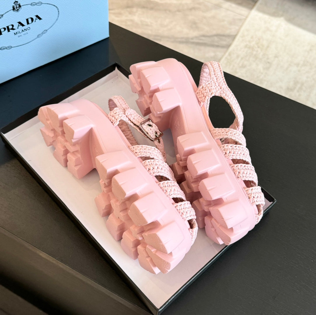 PRA MONOLITH CROCHET CAGE SANDALS LIGHT PINK LAMBSKIN - 35