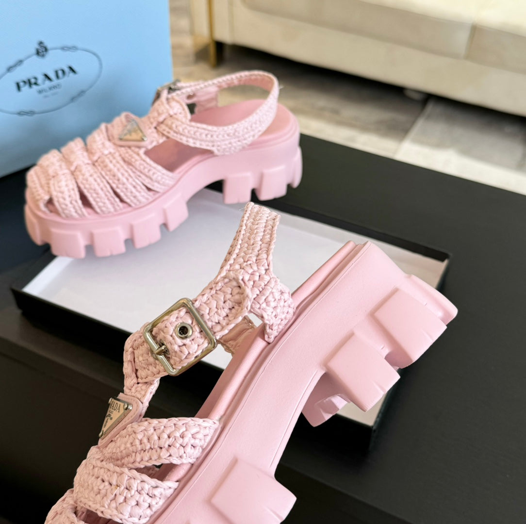 PRA MONOLITH CROCHET CAGE SANDALS LIGHT PINK LAMBSKIN - 35
