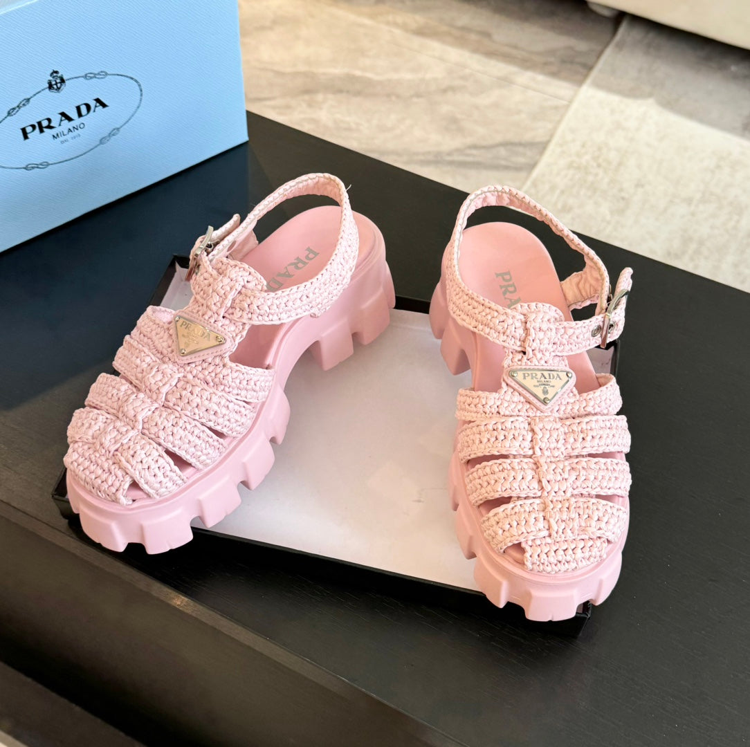 PRA MONOLITH CROCHET CAGE SANDALS LIGHT PINK LAMBSKIN - 35
