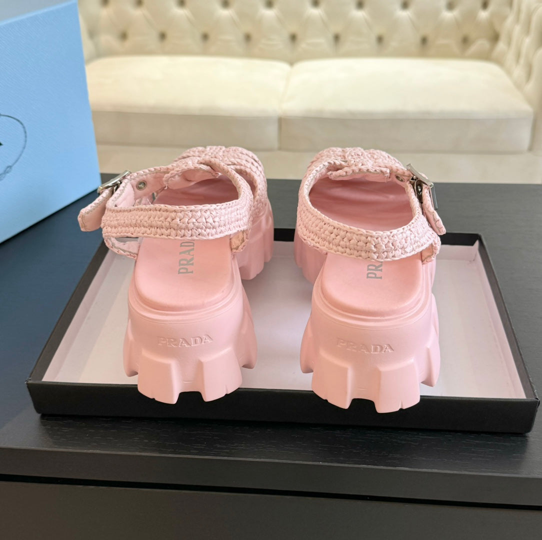 PRA MONOLITH CROCHET CAGE SANDALS LIGHT PINK LAMBSKIN - 35
