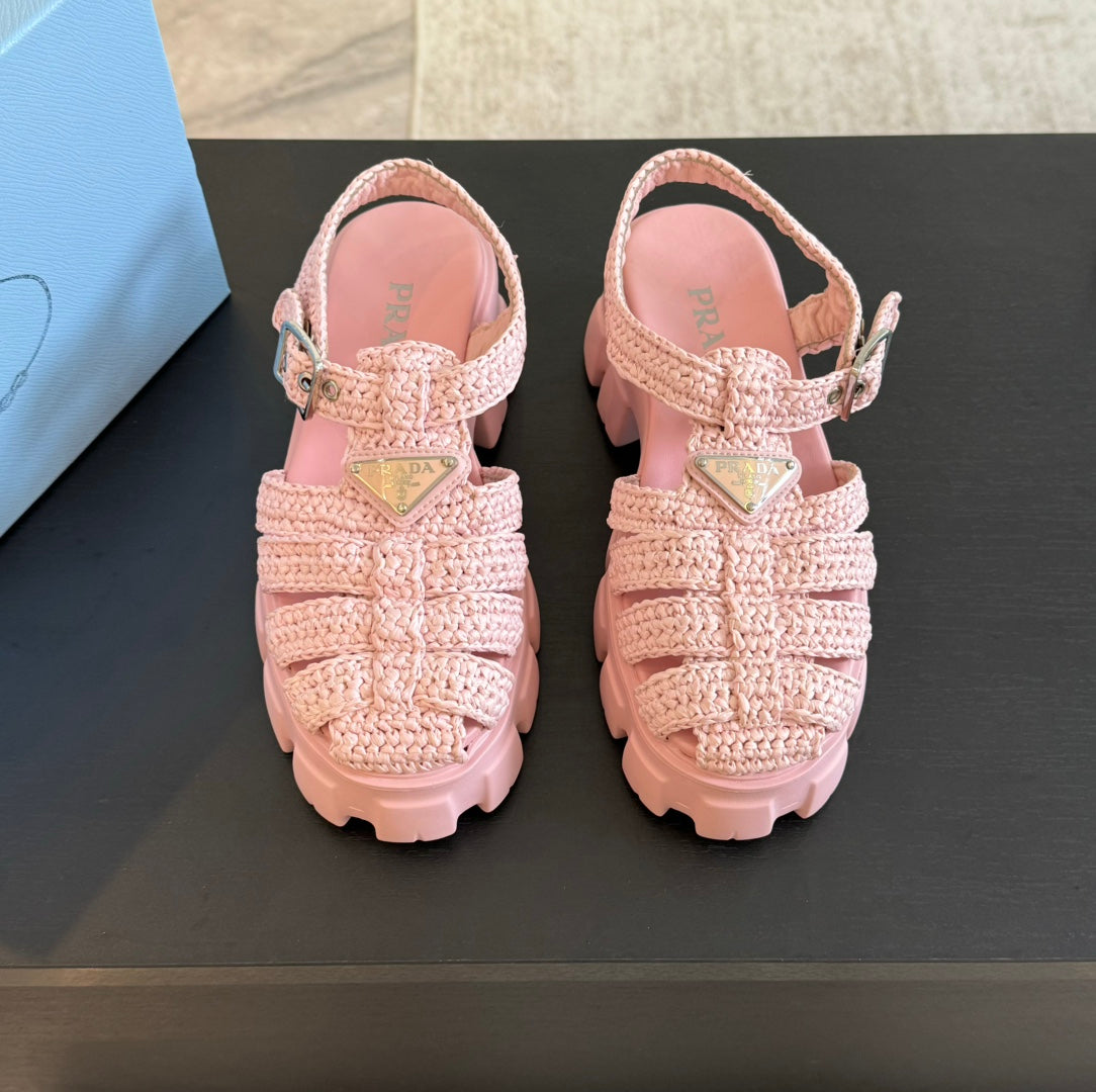 PRA MONOLITH CROCHET CAGE SANDALS LIGHT PINK LAMBSKIN - 35