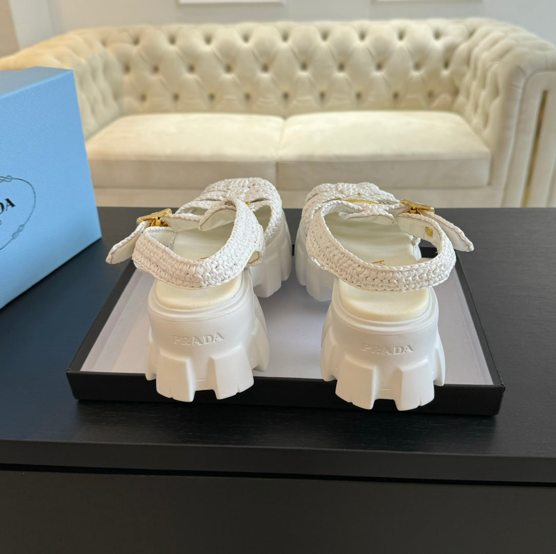 PRA MONOLITH CROCHET CAGE SANDALS WHITE LAMBSKIN - 35