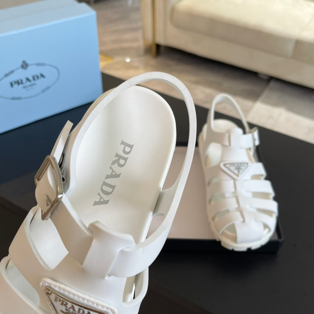 PRA RUBBER FISHERMAN SANDALS WHITE CALFSKIN - 35