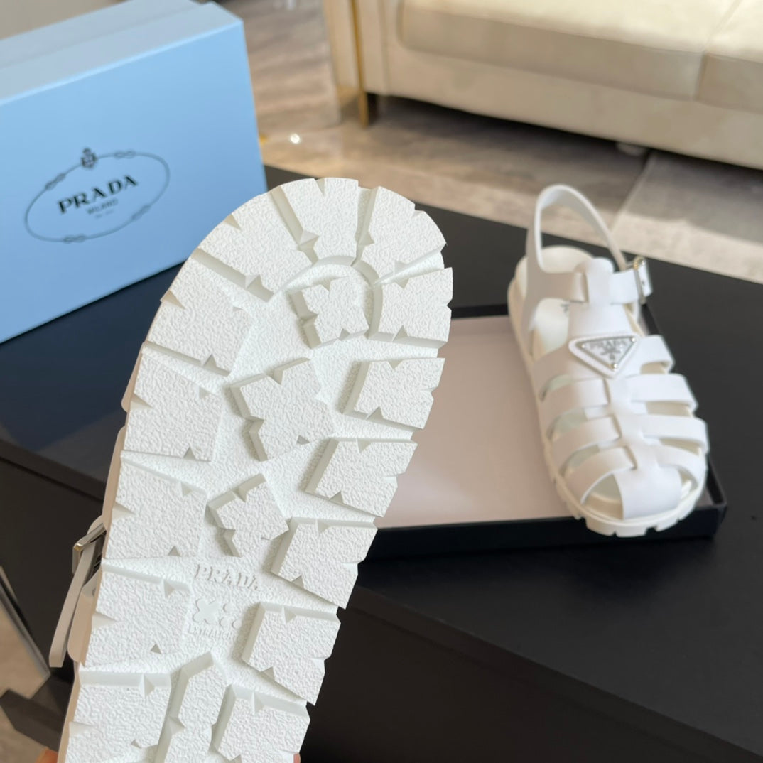 PRA RUBBER FISHERMAN SANDALS WHITE CALFSKIN - 35