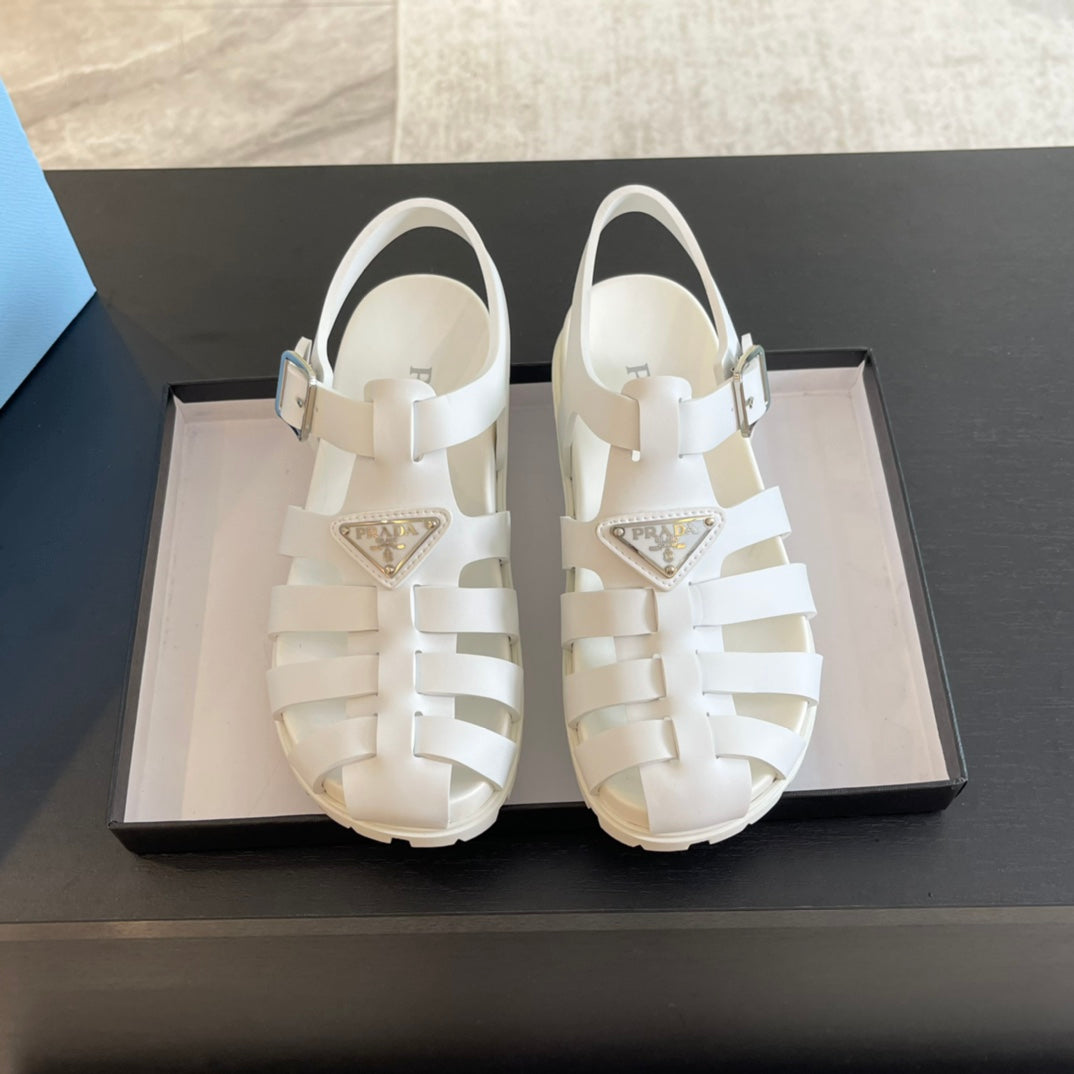 PRA RUBBER FISHERMAN SANDALS WHITE CALFSKIN - 35