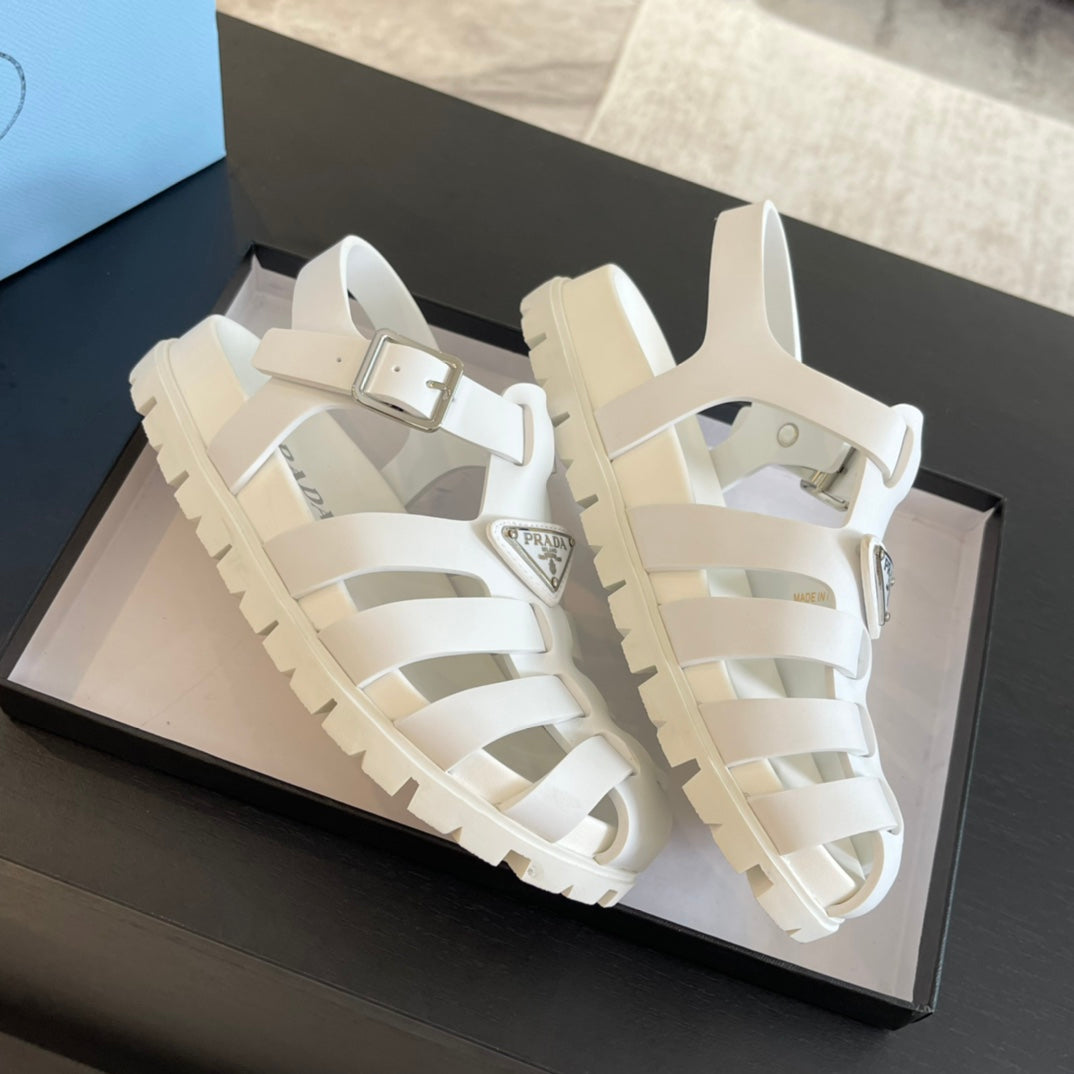 PRA RUBBER FISHERMAN SANDALS WHITE CALFSKIN - 35