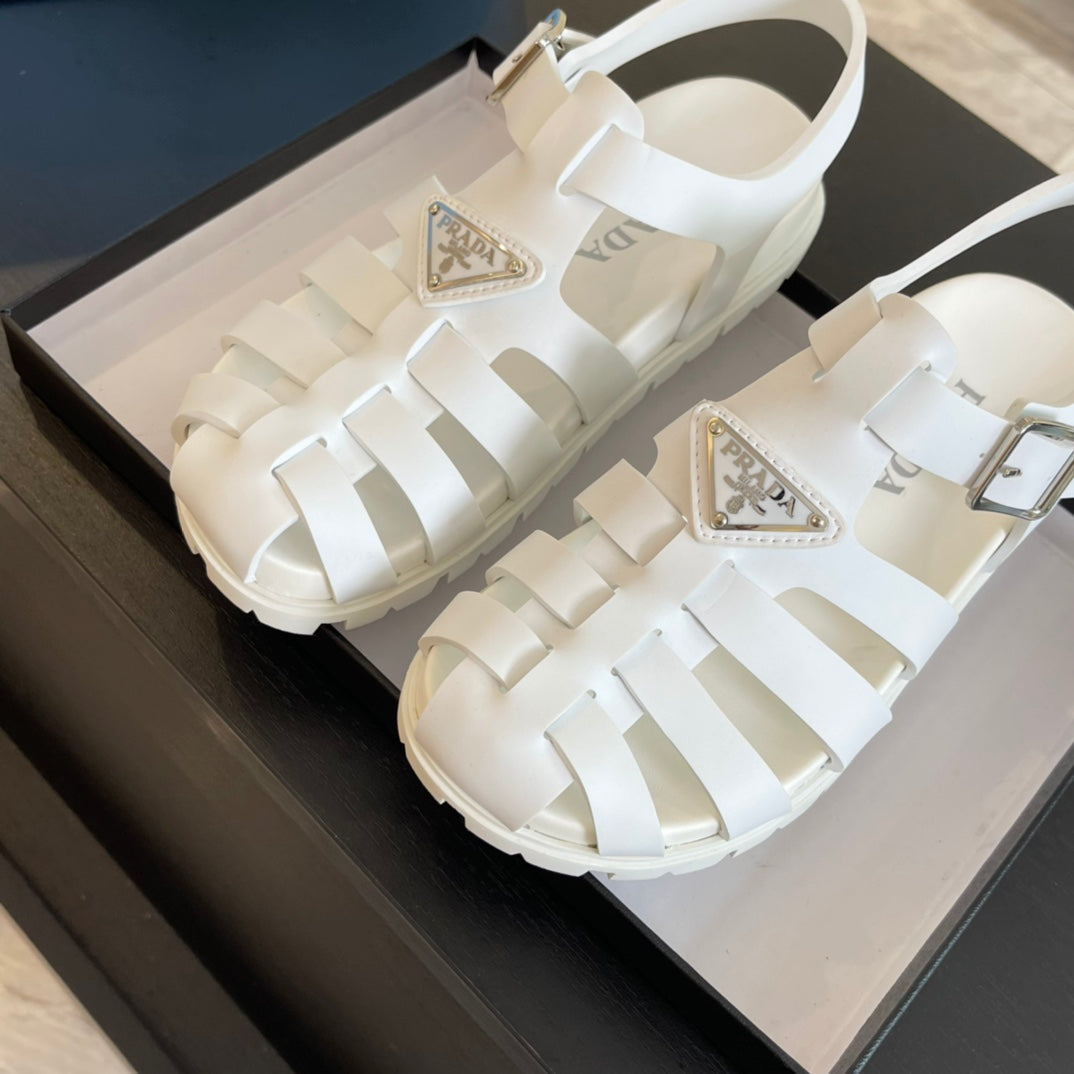 PRA RUBBER FISHERMAN SANDALS WHITE CALFSKIN - 35