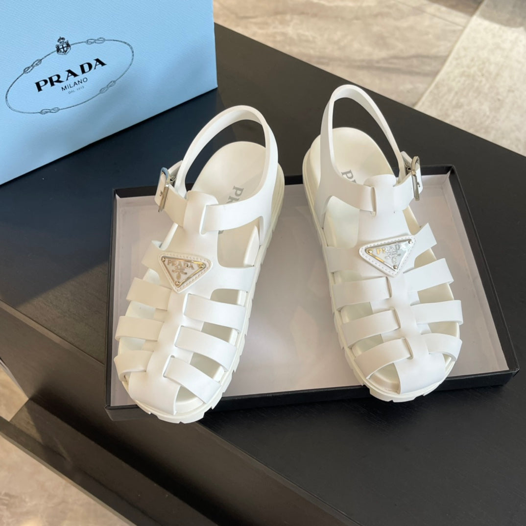 PRA RUBBER FISHERMAN SANDALS WHITE CALFSKIN - 35