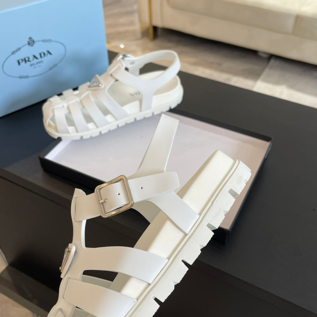PRA RUBBER FISHERMAN SANDALS WHITE CALFSKIN - 35